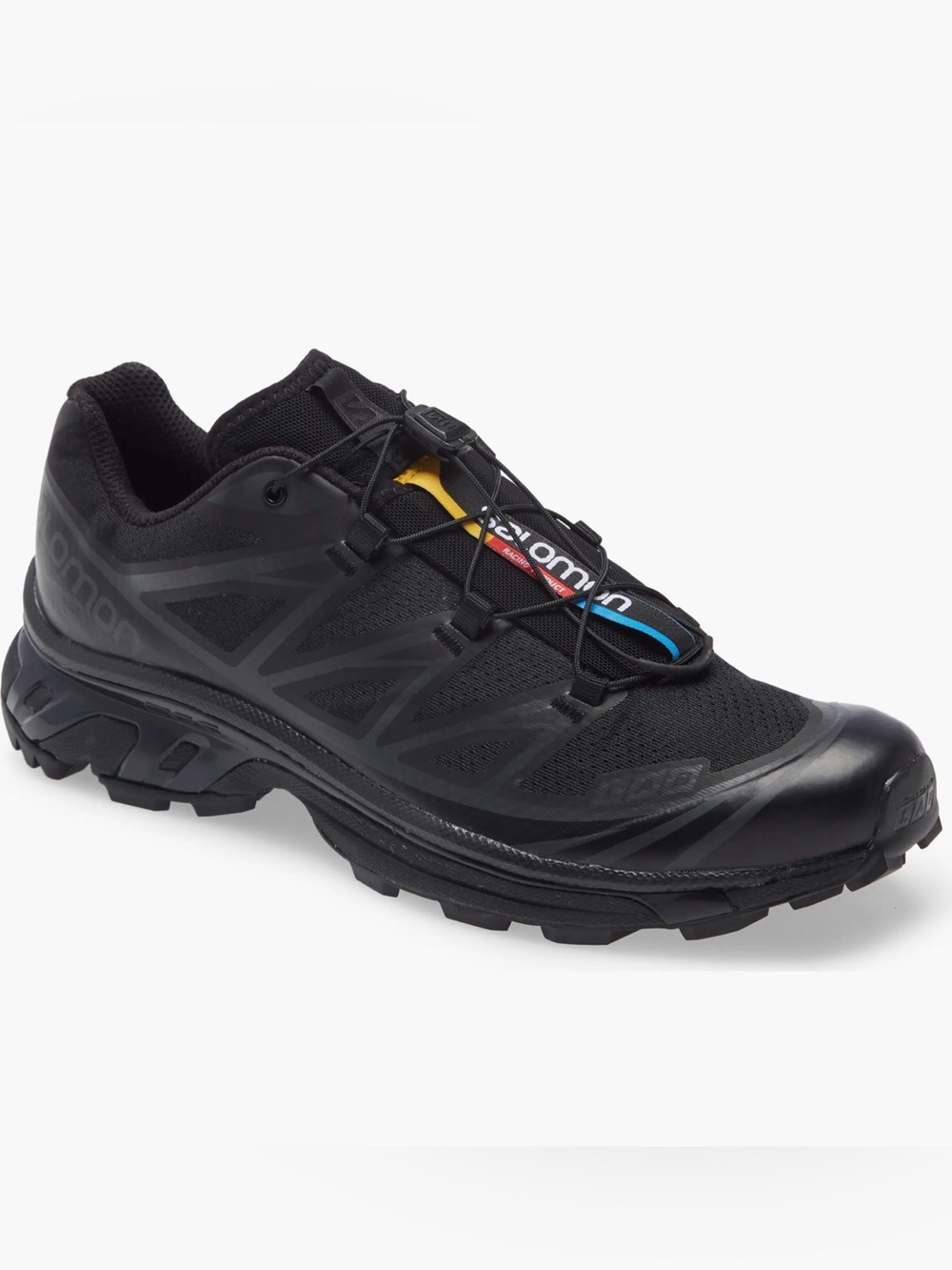 Salomon Black Trail Running Shoe with Yellow Tongue Accent 7.5 men women’s 8.5US